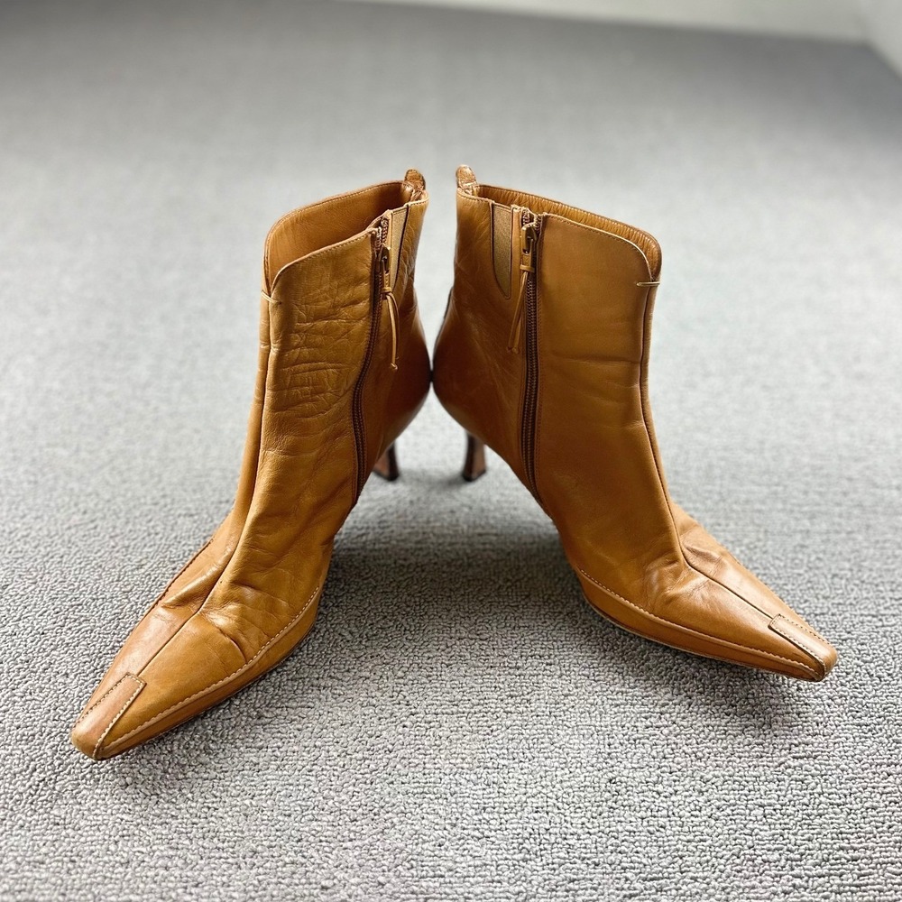 Y2K Donald J Pliner Boots Women 9 M Tan Lindy 55 Leather Spain Made Office Work - Picture 8 of 16